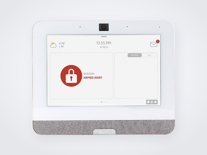 Qolsys IQ Panel 4 security panel showing System Armed Away